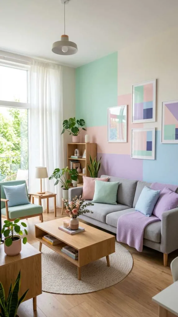 10+ Pastel Color Palette Ideas for Living Room Decor 9 Pastel Color Block Styling