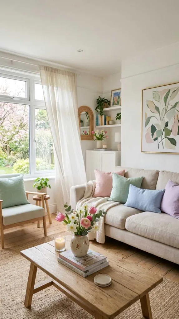 10+ Spring Decor Inspiration for Living Rooms that Feel Fresh 6 Pastel Linen Air