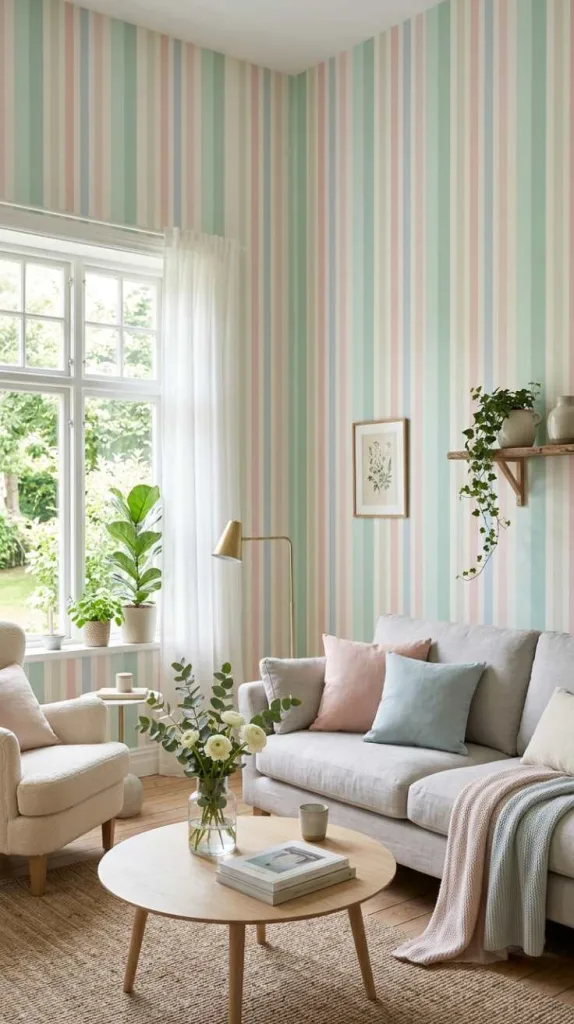 10+ Pastel Color Palette Ideas for Living Room Decor 12 Pastel Striped Wallpaper Charm