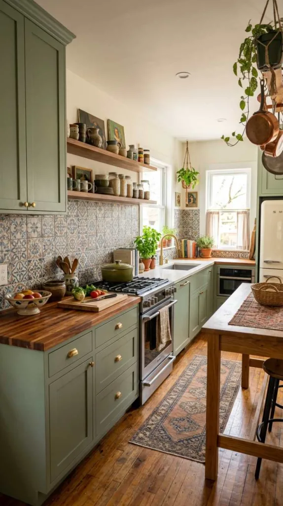 Patterned Green Kitchen Style