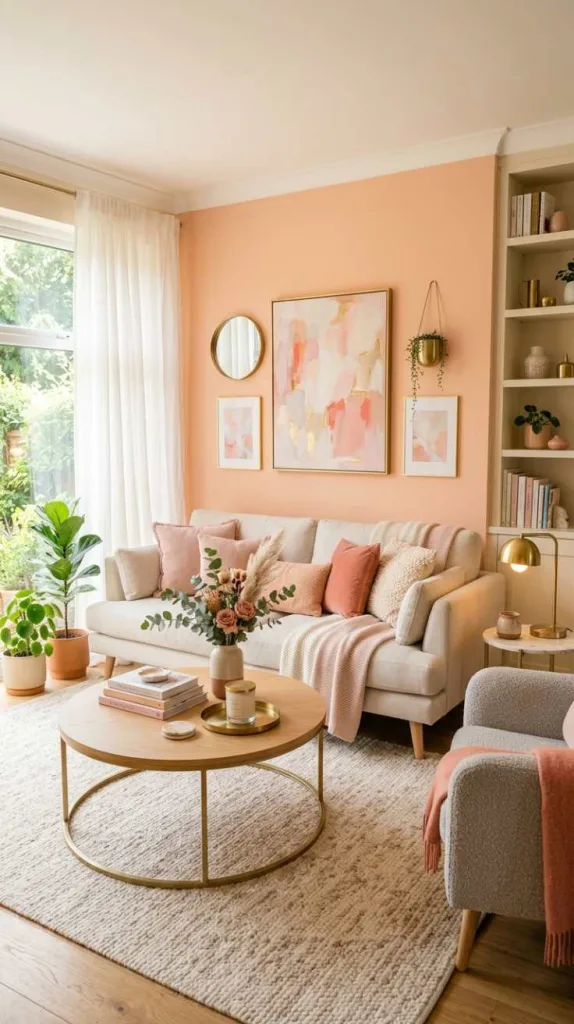 10+ Pastel Color Palette Ideas for Living Room Decor 7 Peach Wall Warmth
