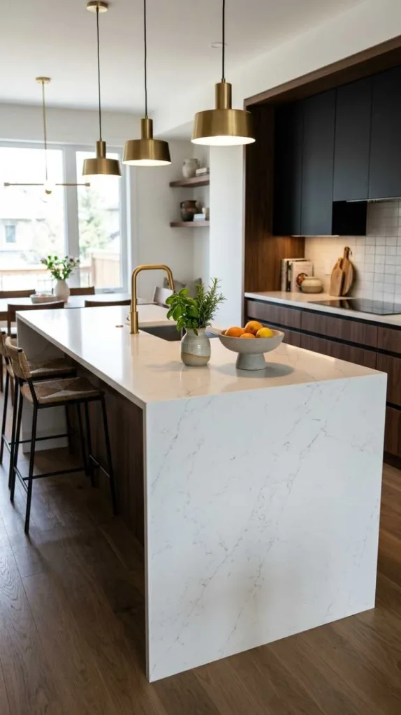  Quartz Waterfall Counter Elegance