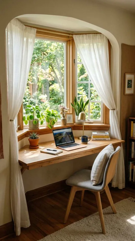10+ Bay Window Decorating Ideas: Transform Your Space 9 Quiet Workspace Bay Setup