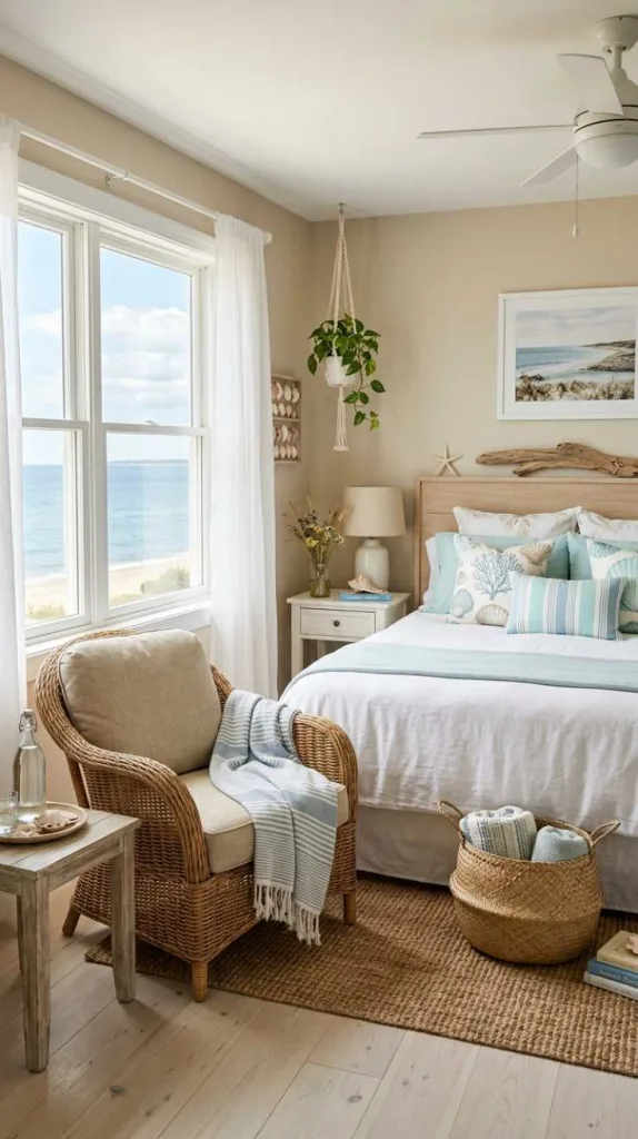12 Beach Themed Bedroom Ideas for a Calm Coastal Feel 4 Rattan Texture