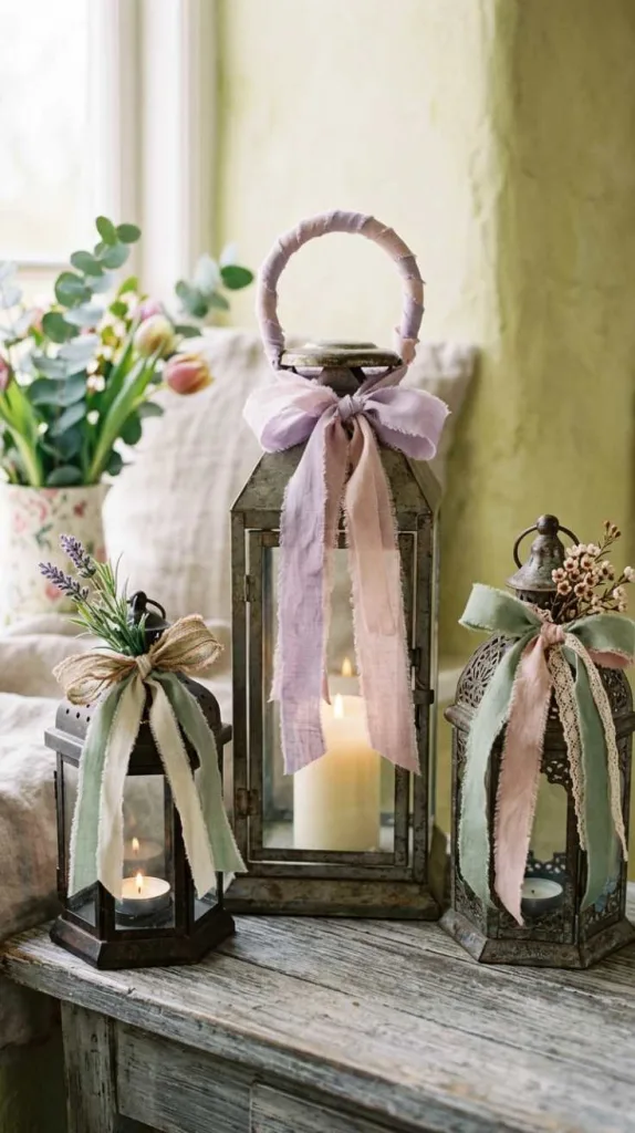 Ribbon-Wrapped Rustic Lanterns