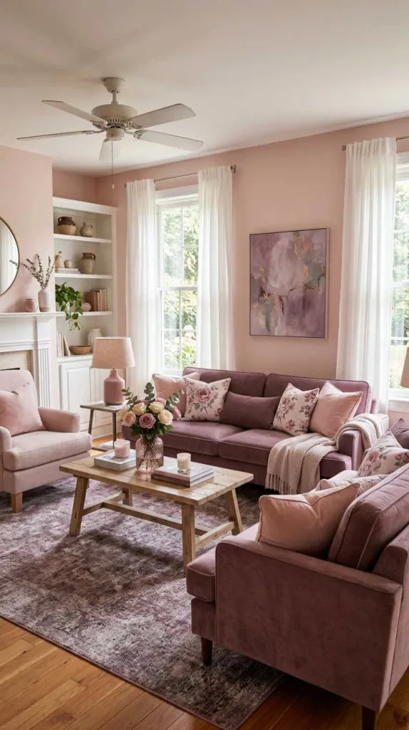 10+ Pastel Color Palette Ideas for Living Room Decor 8 Rose and Mauve Pairing