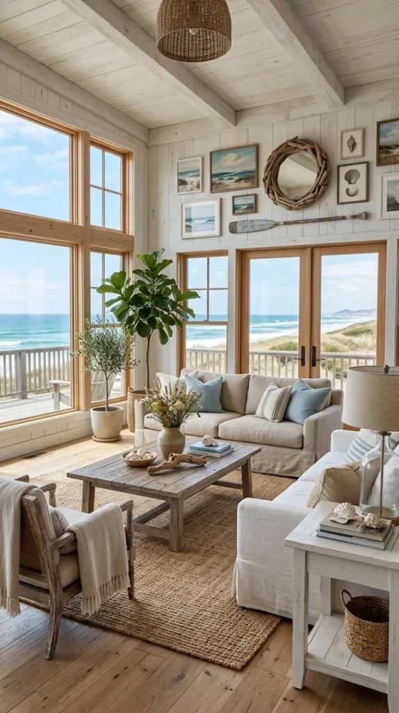 11+ Coastal Living Room Ideas for a Relaxed Beachy Feel 8 Rustic Coastal Natural Blend