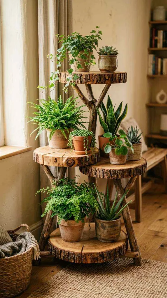10+ DIY Plant Stand Ideas to Style Your Home Beautifully 7 Rustic Log Slice Plant Stand