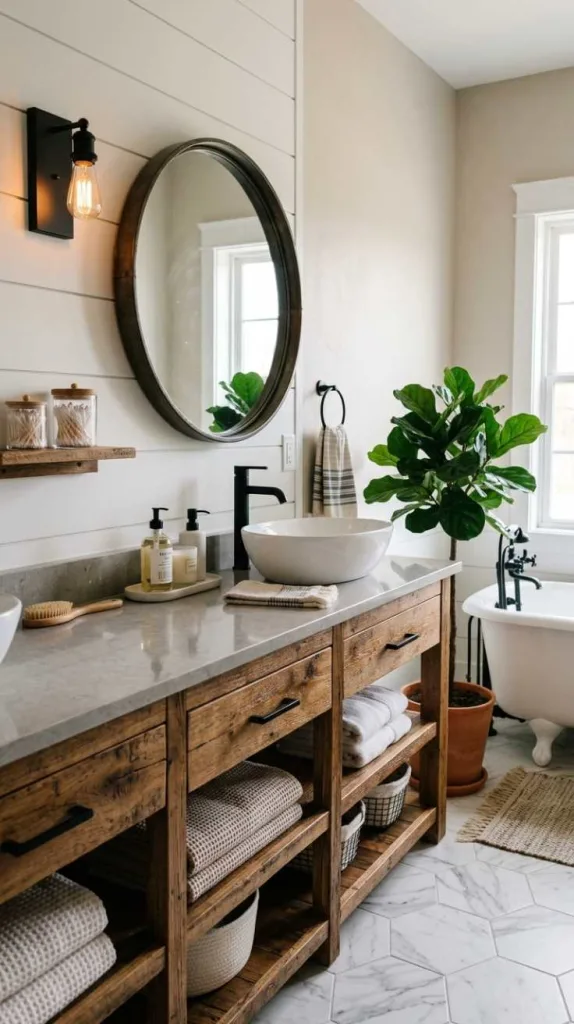 Rustic Vanity with Stone Countertop