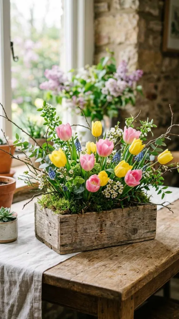 10+ Spring Flower Arrangements to Brighten Your Home 7 Rustic Wooden Box