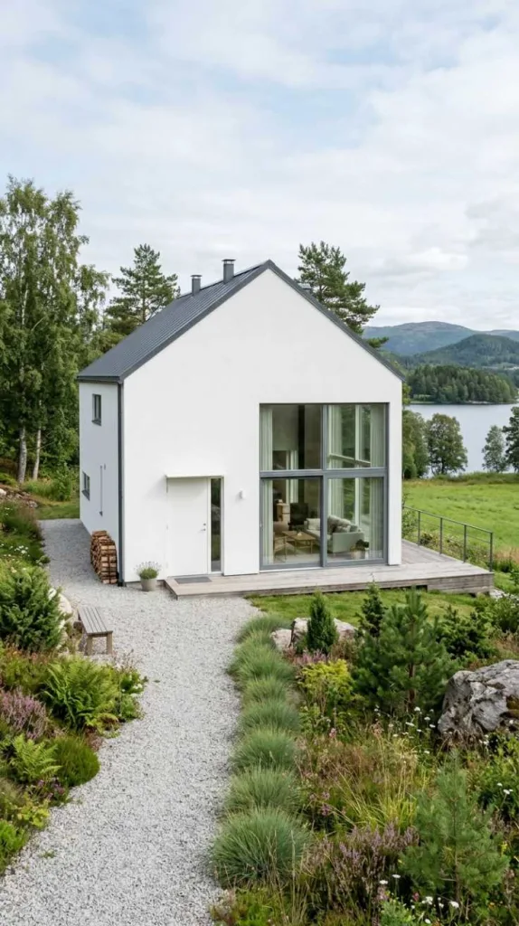 Scandinavian White Cottage with Minimal Lines