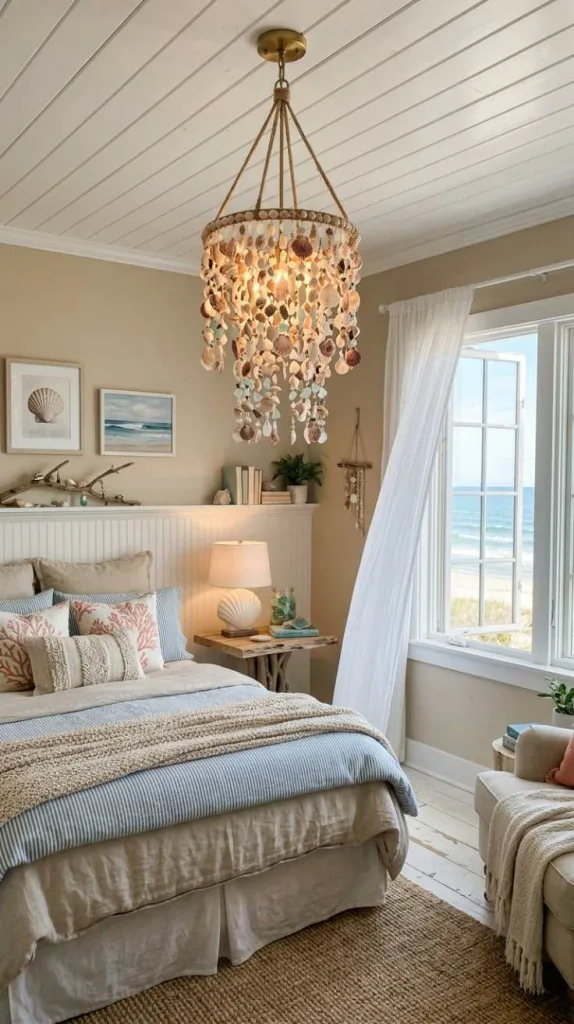12 Beach Themed Bedroom Ideas for a Calm Coastal Feel 7 Shell Lighting