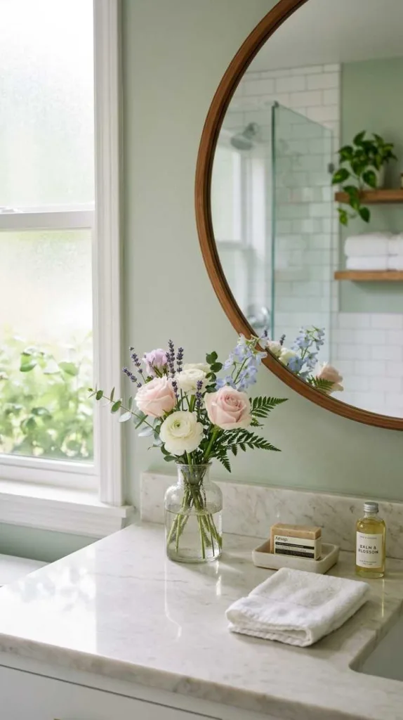 12 Bathroom Counter Decor Ideas for a Clean and Cozy Look 4 Small Vase with Fresh Flowers