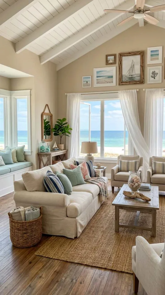 11+ Coastal Living Room Ideas for a Relaxed Beachy Feel 5 Soft Bedroom-Inspired Coastal Lounge