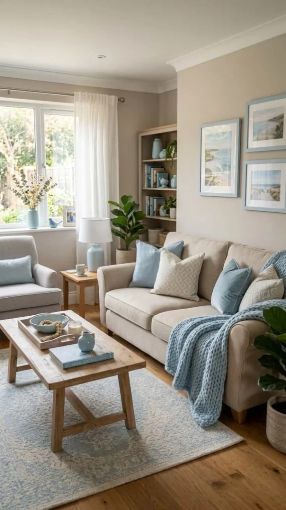 12 Light Blue Living Room Ideas for a Calm and Cozy Space 13 Soft Blue Accessories in Neutral Room