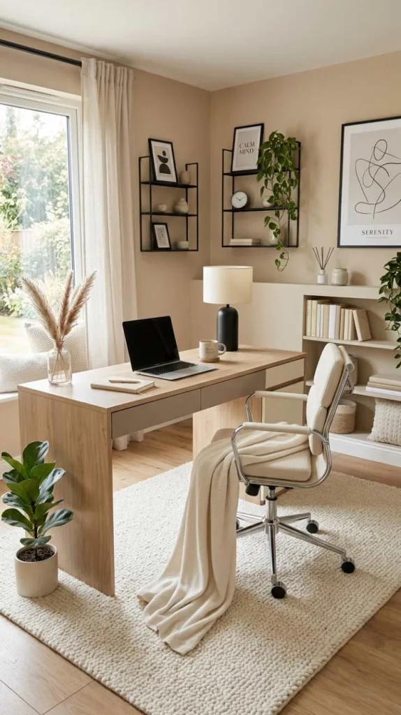 11+ Modern Home Office Decor Ideas for a Stylish Workspace 12 Soft Monochrome Office Mood
