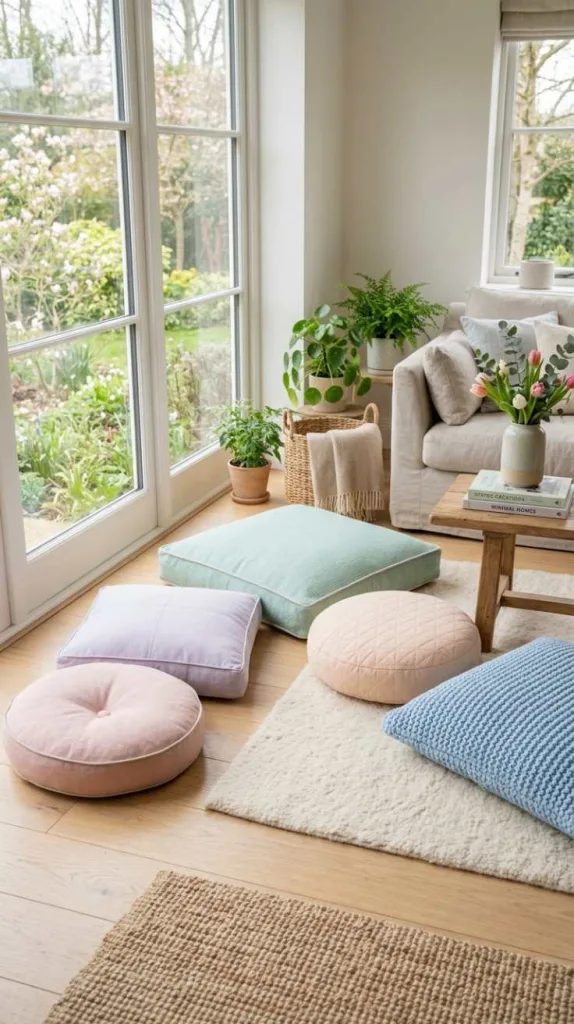 12 Spring DIY Floor Cushion Ideas for Cozy Spaces 8 Soft Pastel Minimal Cushions