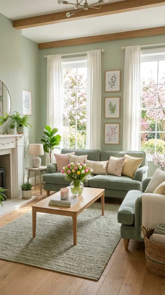 10+ Spring Decor Inspiration for Living Rooms that Feel Fresh 3 Soft Spring Sage Living