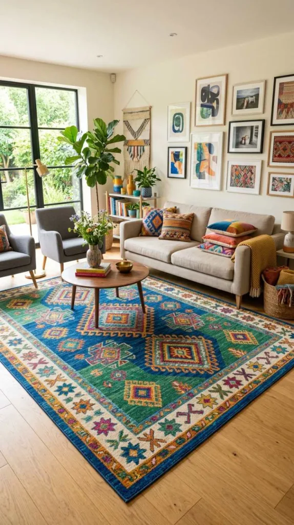 11+ Colorful Living Room Ideas: Full of Personality 12 Statement Rug Base