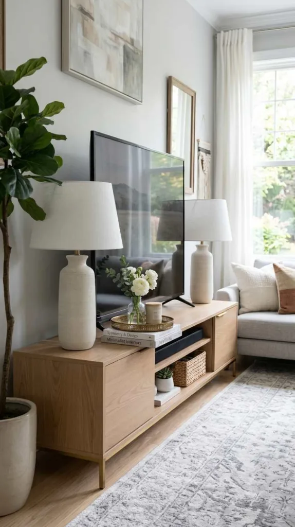 10+ Living Room TV Stand Decor Ideas for a Cozy Home 8 Symmetrical Styling
