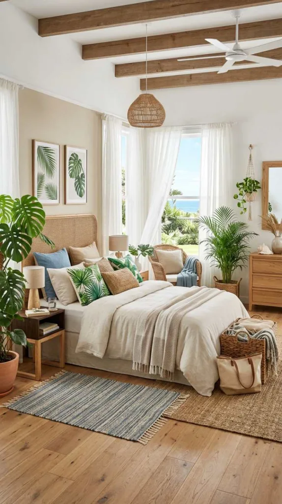 12 Beach Themed Bedroom Ideas for a Calm Coastal Feel 9 Tropical Escape
