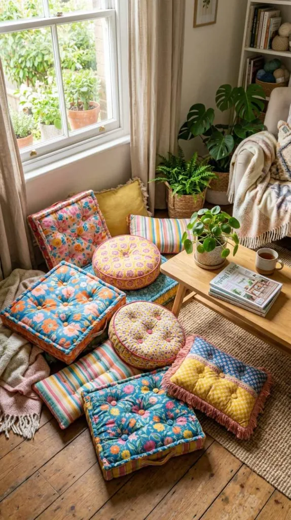 12 Spring DIY Floor Cushion Ideas for Cozy Spaces 5 Tufted Handmade Floor Seating
