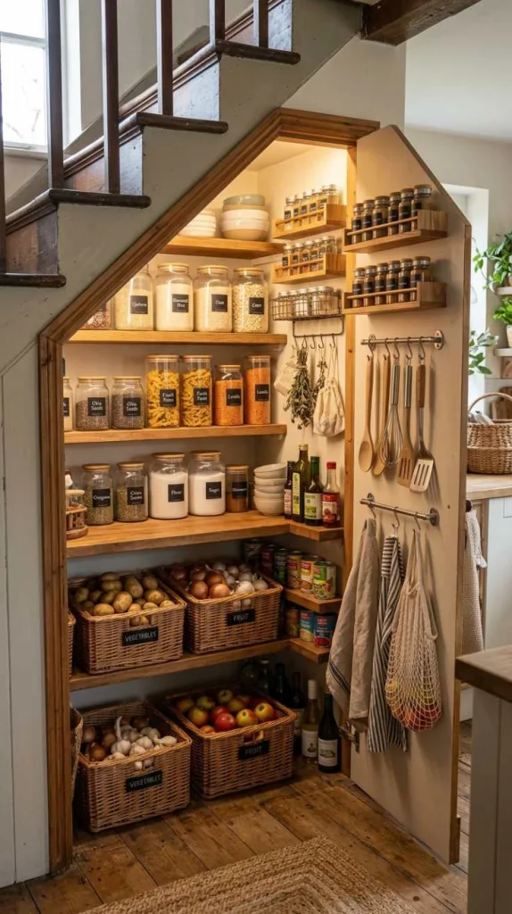 10+ Home Pantry Styling Hacks for Small Apartment Living 7 Under-Stair Tiny Pantry Setup