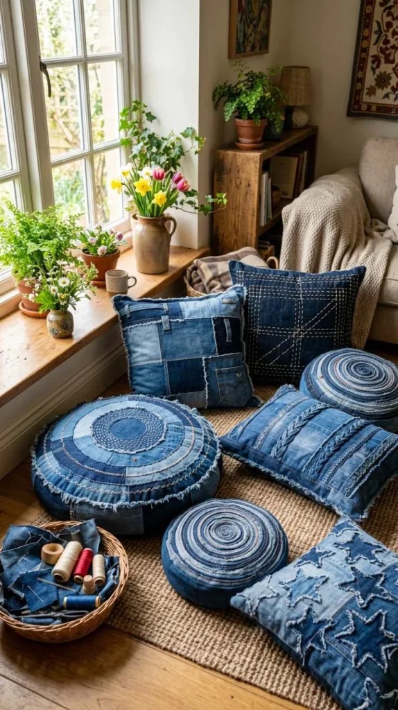 12 Spring DIY Floor Cushion Ideas for Cozy Spaces 12 Upcycled Denim Cushion Designs