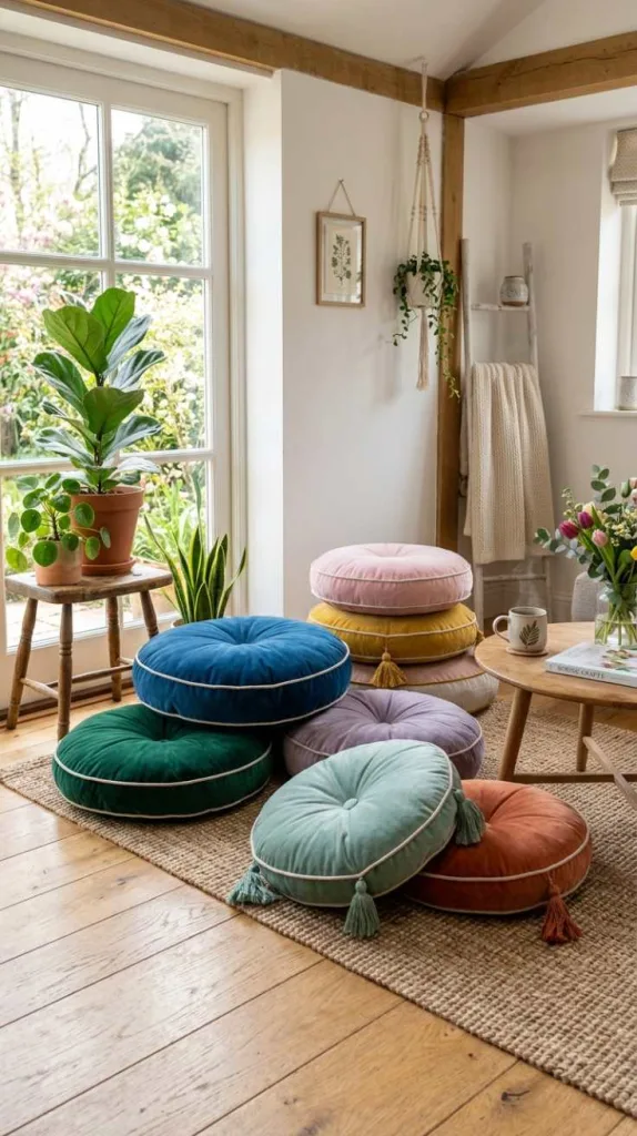 12 Spring DIY Floor Cushion Ideas for Cozy Spaces 10 Velvet Soft Accent Floor Cushions