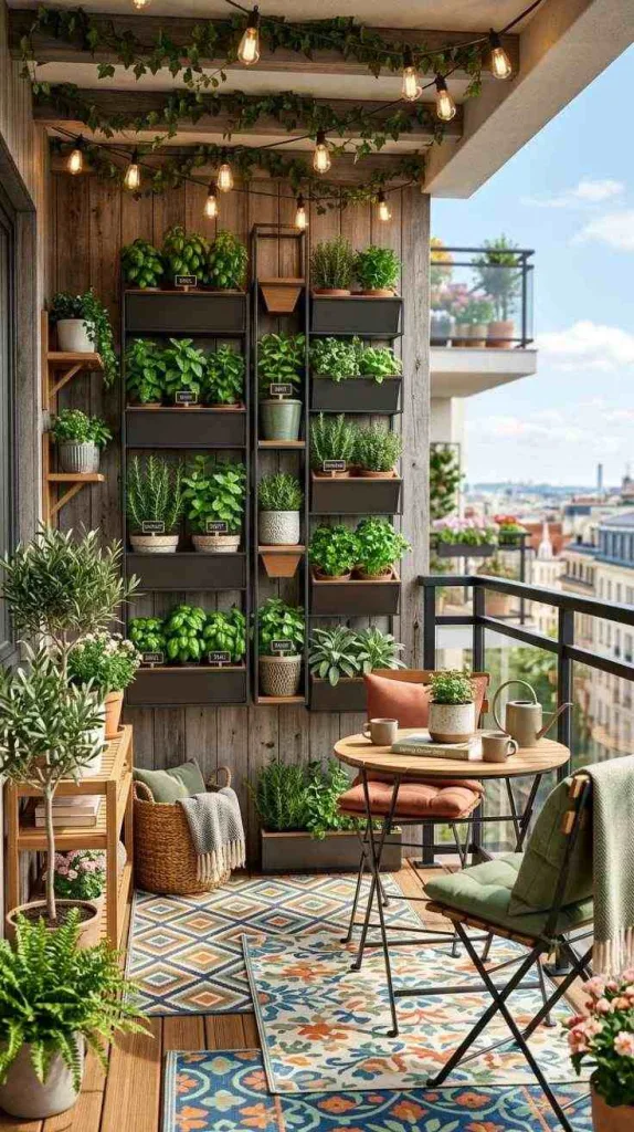 12 Spring Balcony Decoration Ideas 2026 for Cozy Small Spaces 3 Vertical Herb Garden Wall