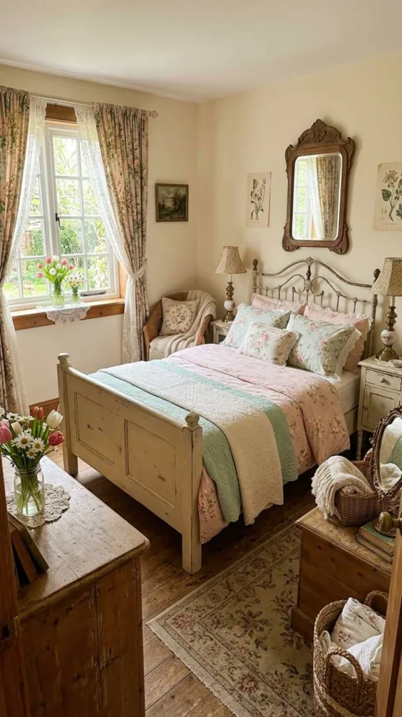 12 Spring Bedroom Decor Ideas to Refresh Your Space 9 Vintage Spring Decor with Cottage Charm