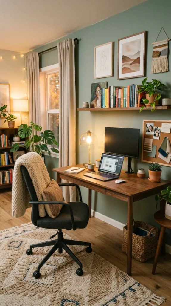11+ Modern Home Office Decor Ideas for a Stylish Workspace 7 Warm Lighting Cozy Atmosphere