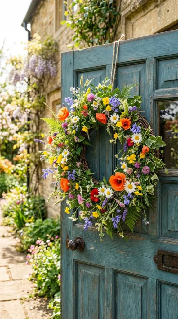 10+ Spring Wreath Ideas for Front Door That Feel Welcoming 4 Wildflower Wreath That Feels Untamed