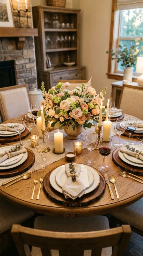 11+ Round Dining Table Decor Ideas for a Cozy Dining Space 7 Wooden Chargers