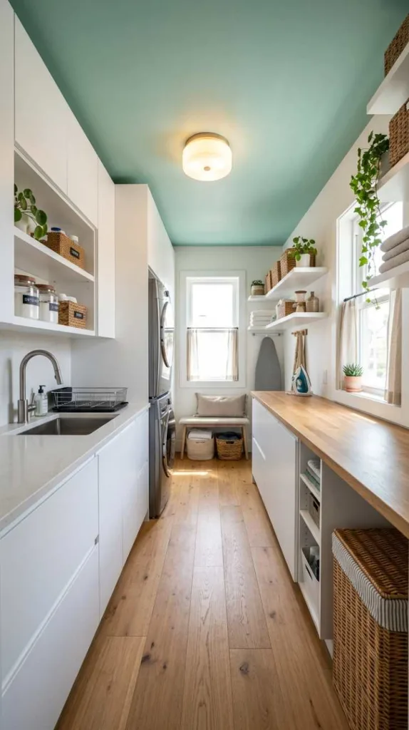 12 Long Laundry Room Ideas for Functional Layouts 10 Accent Ceiling Color