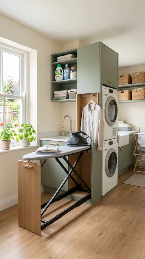 11+ Laundry Room Ironing Board Ideas with Hidden Storage 7 Beside Stacked Machines