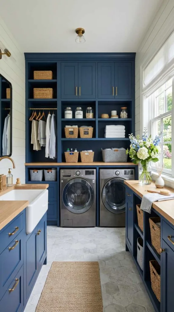 Blue Built-In Storage Wall