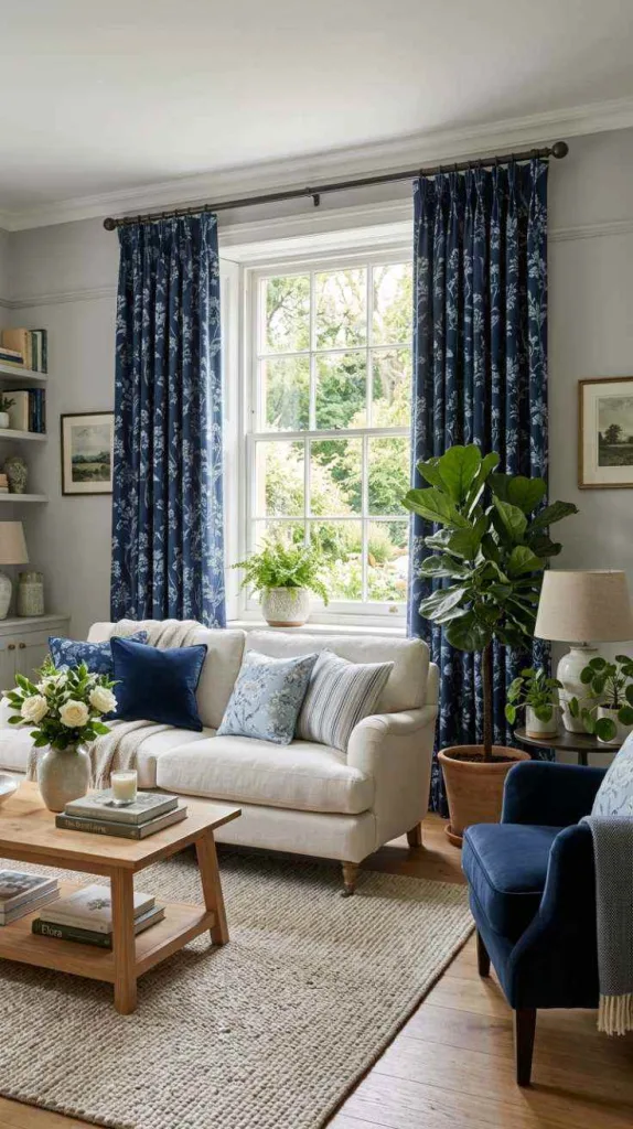 11+ Blue Living Room Curtain Ideas For a Stylish Home 8 Blue Floral Curtains