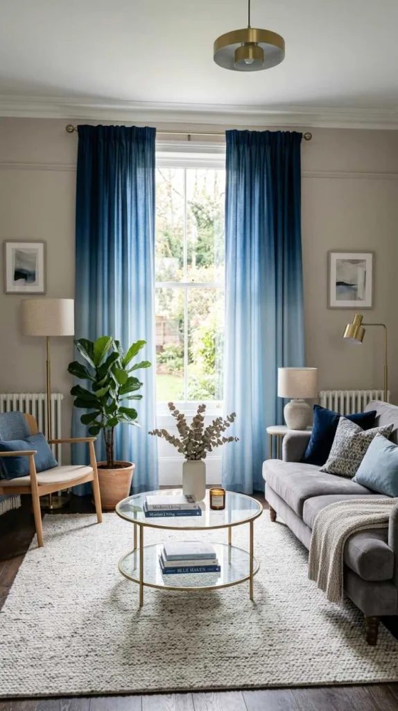 11+ Blue Living Room Curtain Ideas For a Stylish Home 12 Blue Ombre Curtains