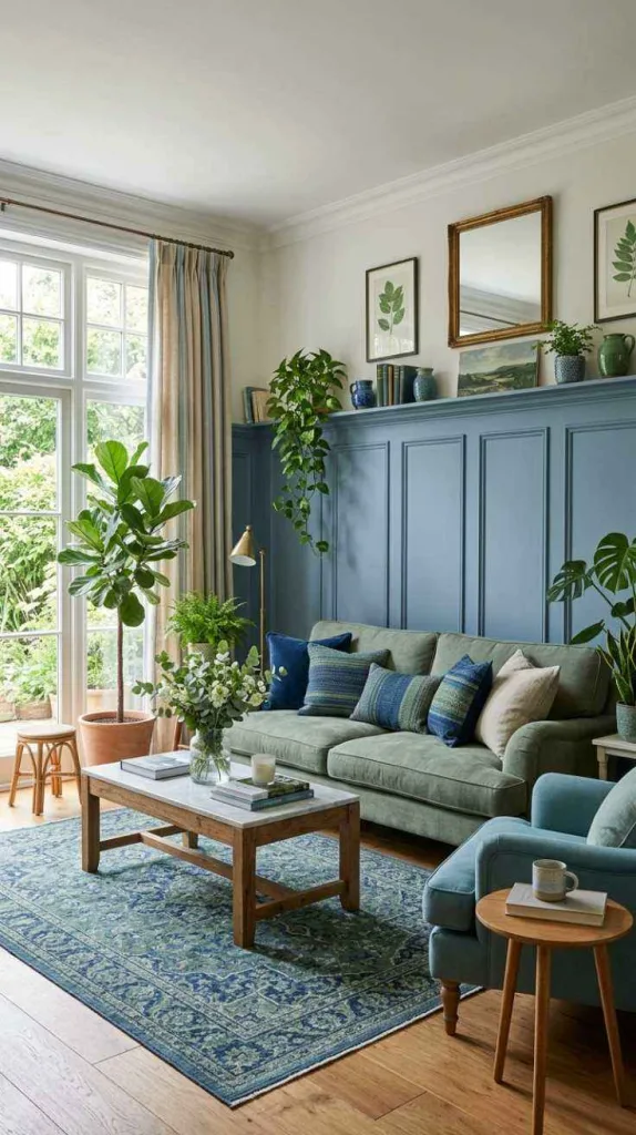 Blue Paneling with Greenery
