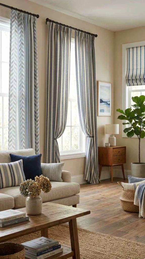 11+ Blue Living Room Curtain Ideas For a Stylish Home 5 Blue Stripes