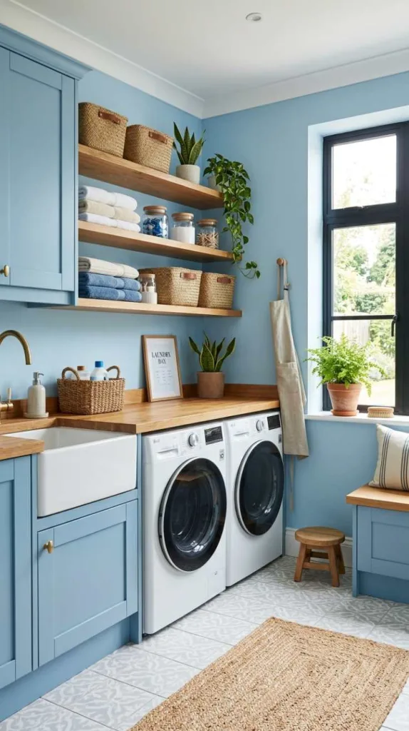 Blue with Wooden Accents