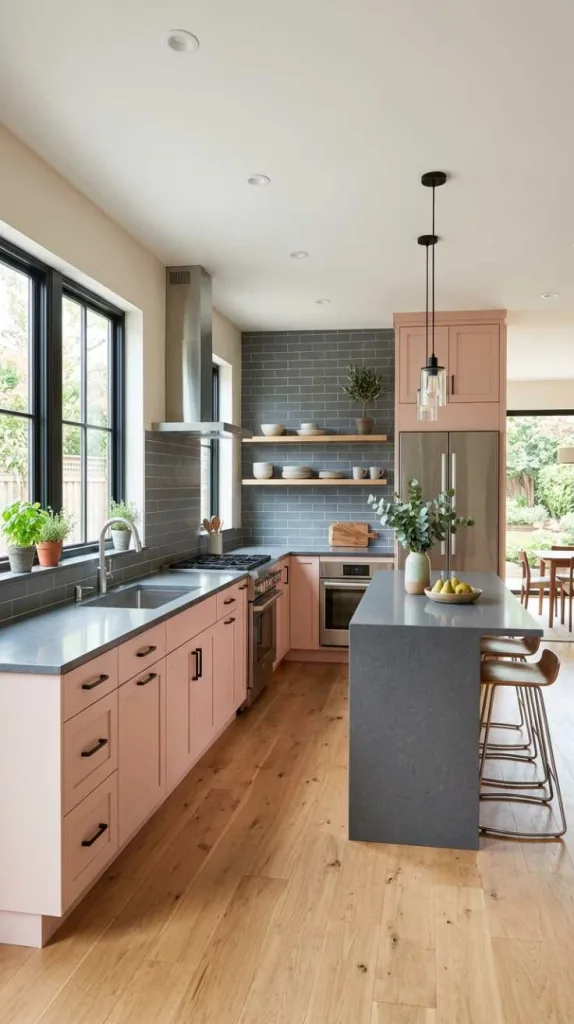 10+ Kitchen Color Combination Inspirations for Modern Homes 6 Blush & Slate