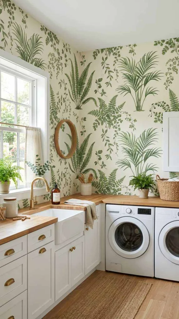 11+ Laundry Room Wallpaper Ideas for Stylish Small Spaces 3 Botanical Bliss