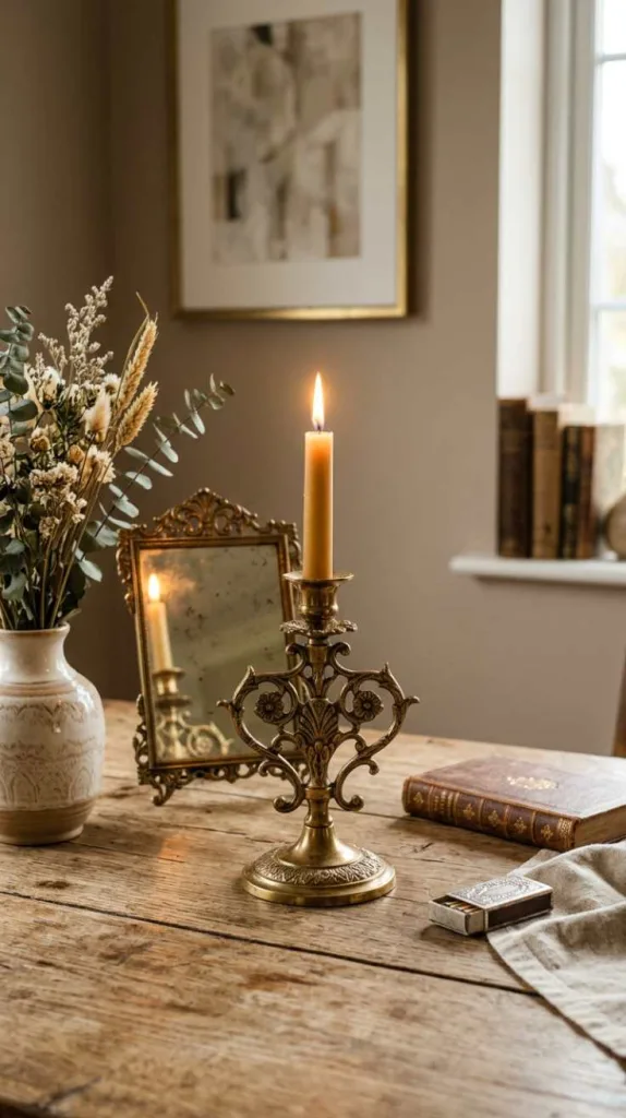 12 Modern Antique Decor Ideas for a Timeless Home 5 Brass Candle Holder Glow Styling