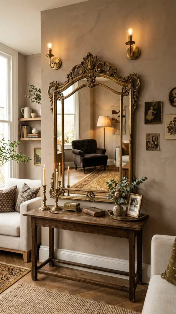 12 Modern Antique Decor Ideas for a Timeless Home 3 Brass Mirror Wall Statement
