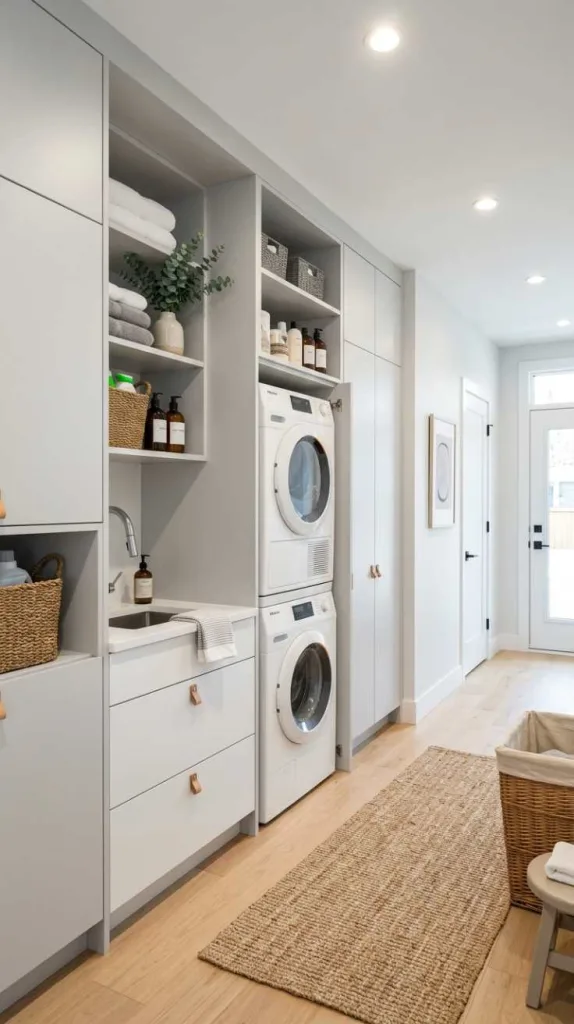 10+ Hallway Laundry Room Ideas with Stacked Washer 5 Built-In Laundry Cabinet