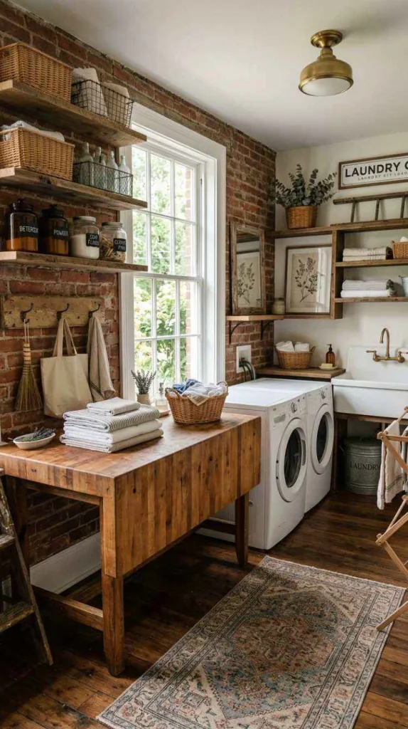 10+ Rustic Farmhouse Laundry Room Ideas for Cozy Home 7 Butcher Block Folding Counter
