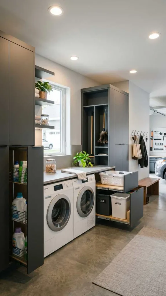 12 Garage Laundry Room Ideas for Smart Spaces 7 Cabinetry With Hidden Storage