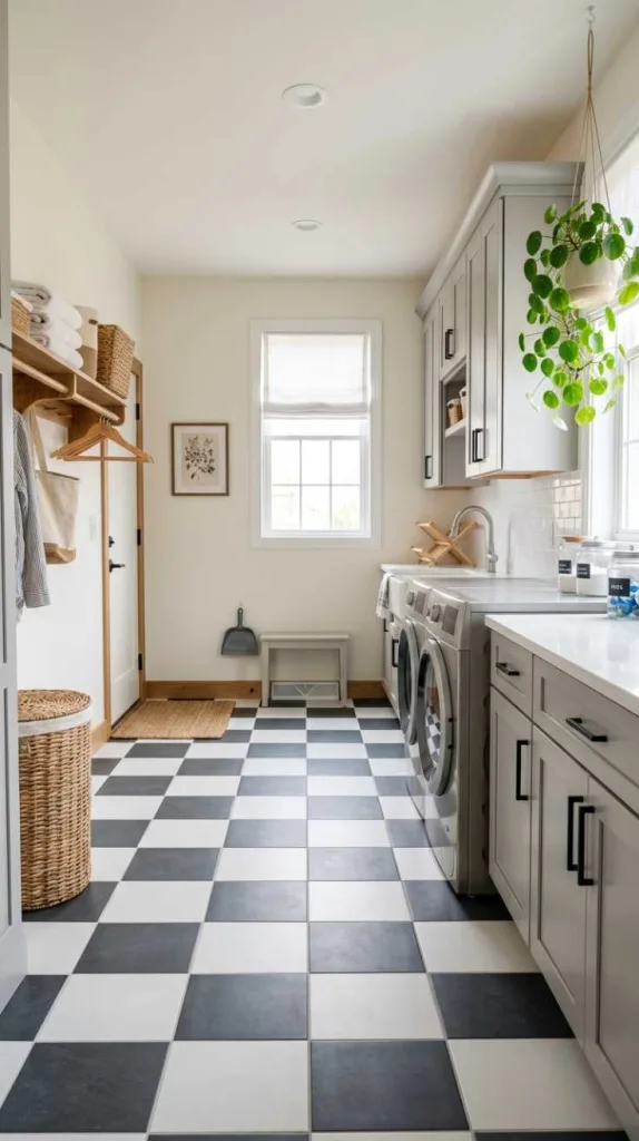 11+ Laundry Room Tile Ideas for Stylish Floors 5 Checkerboard Pattern